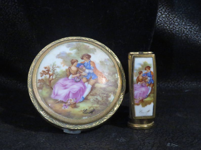 Vintage Limoges Powder Compact and Mirrored Lipstick Holder Etsy