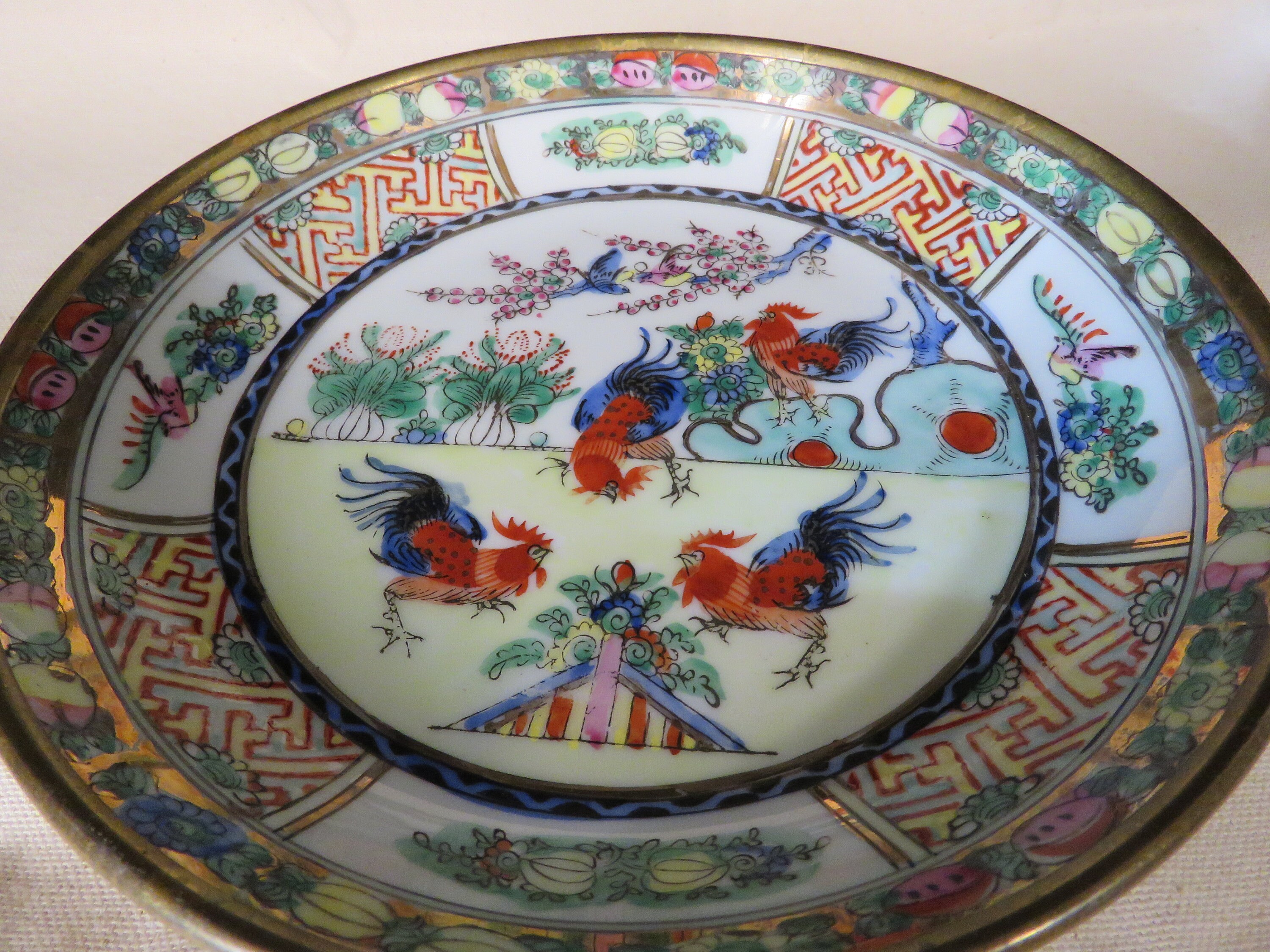 Chinese Rooster Plate Four Roosters Decorated in Hong Kong Etsy