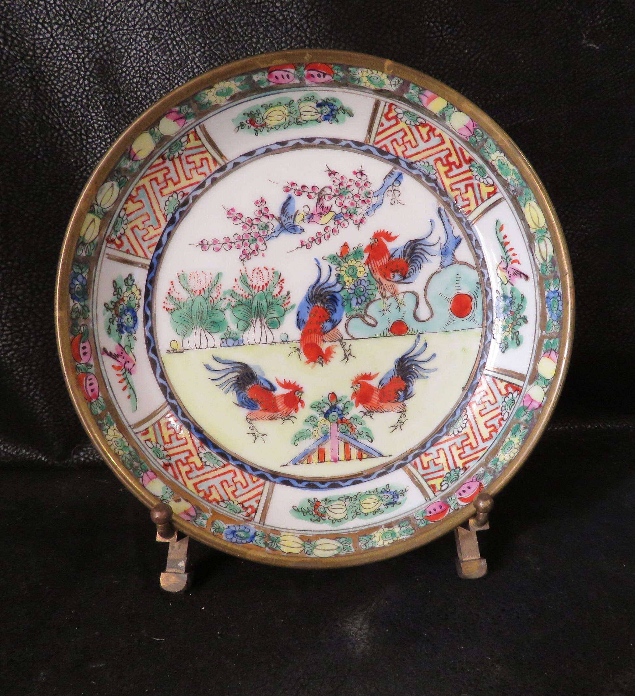 Chinese Rooster Plate Four Roosters Decorated in Hong Kong Etsy