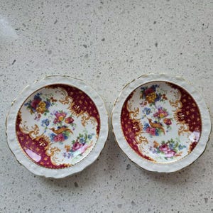 Vintage Paragon Rockingham Red Round Trinket Dish Plate England 2 Pcs