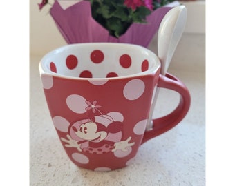 Taza de porcelana con diseño de lunares de Minnie de Disney Parks, color rojo, para San Valentín