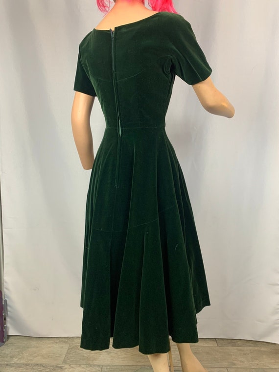 Vintage Emerald Green Velvet Tea Length Formal Dress Prom Dress