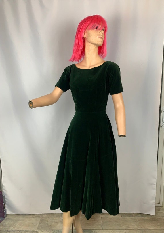 Emerald Green Velvet Cocktail Dress - image 1