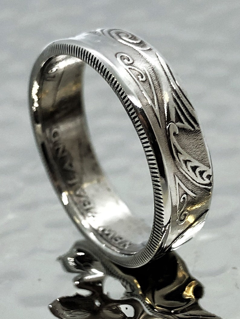 Maori New Zealand 10 c Coin Ring affordable wedding band engagement mens womens honeymoon All Blacks rugby team antique Victorian