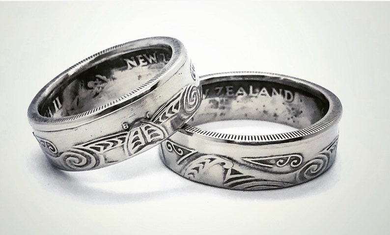 Maori New Zealand 10 c Coin Ring affordable wedding band engagement mens womens honeymoon All Blacks rugby team antique Victorian
