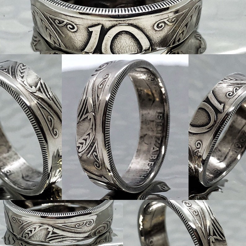 Maori New Zealand 10 c Coin Ring affordable wedding band engagement mens womens honeymoon All Blacks rugby team antique Victorian
