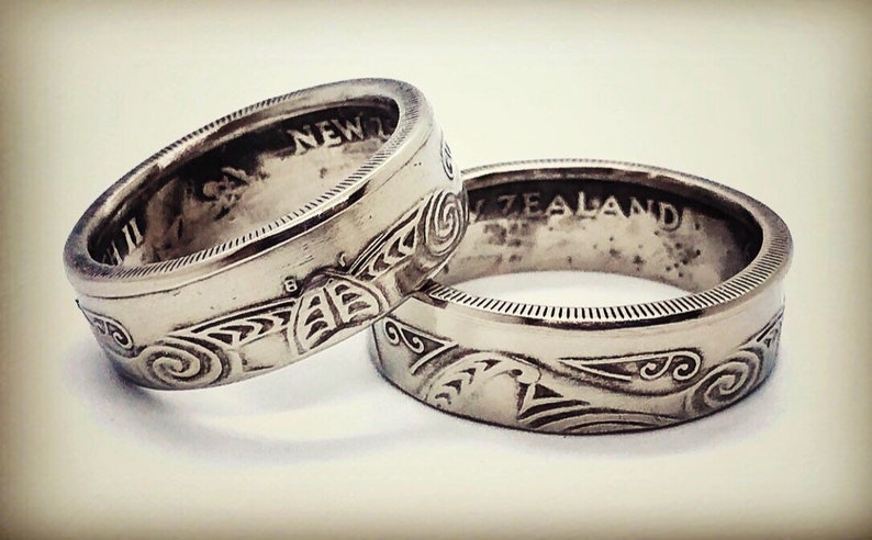 Maori New Zealand 10 c Coin Ring affordable wedding band engagement mens womens honeymoon All Blacks rugby team antique Victorian