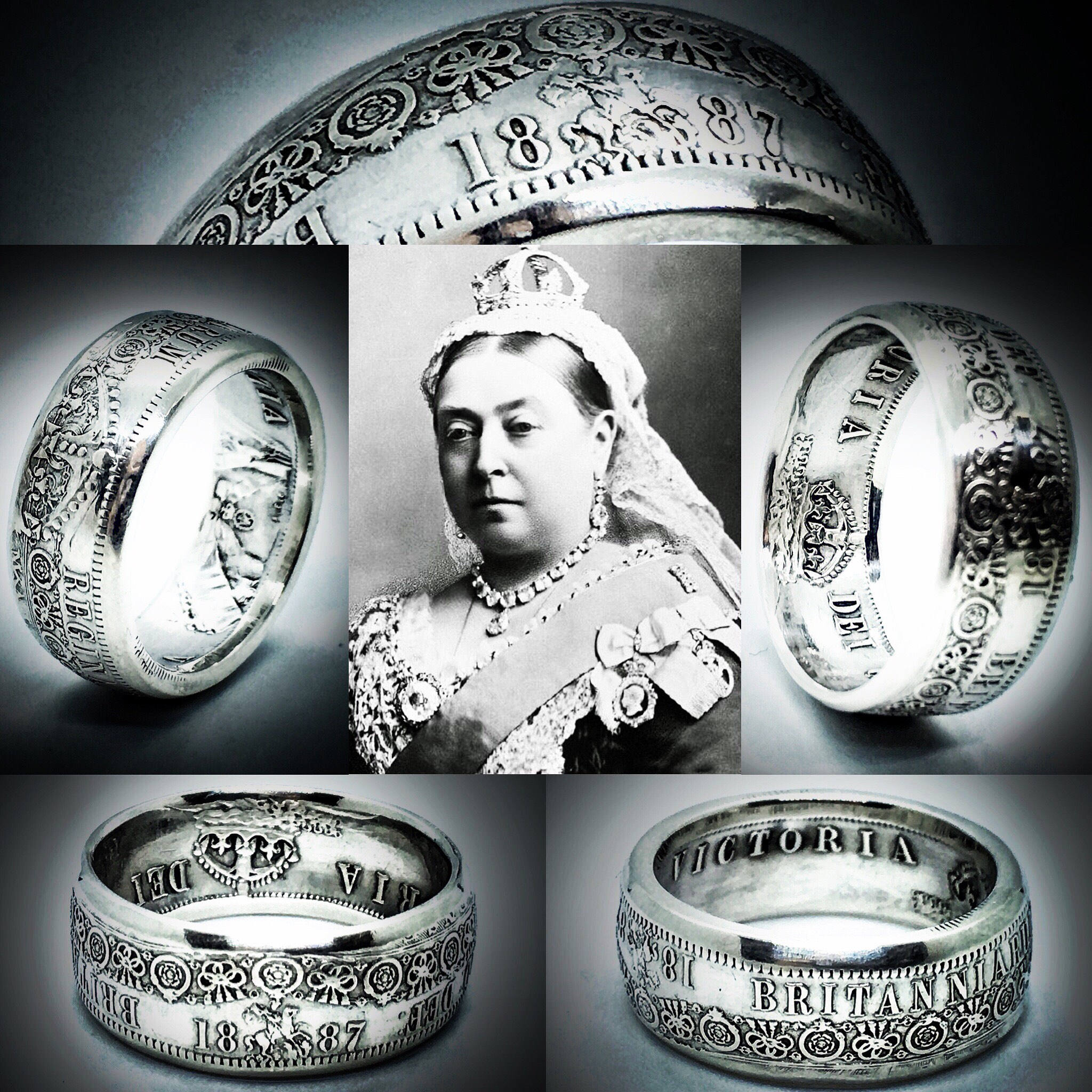 Custom Queen Victoria British Half Crown Ring Sterling Etsy