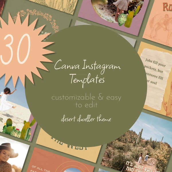 30 Easy Customizable Desert Dweller Instagram Post Canva Template - Desert Quotes and Sayings - Wild Heart Cowgirl Canva Templates