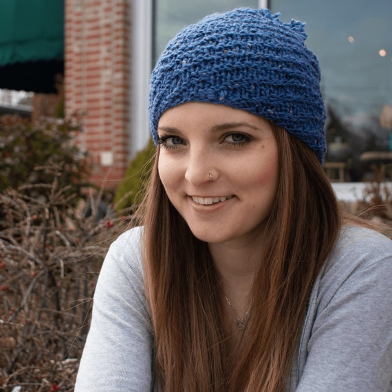 Blue Wool Hat Hand Knit Hat Knitted Hat 