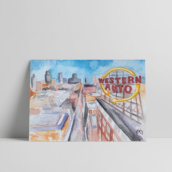 Western Auto, Downtown, Kansas City, Missouri, Painting, Artwork, Handmade, Original, 4x6, watercolor