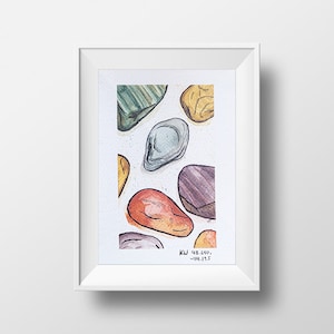 River Rocks 2, Glacier, Montana, National Park, Crystals, Watercolor, Painting, Original Artwork, Rainbow, Paint, Handmade, Still Life