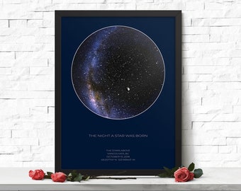 Custom Star Map, Personalized Gift, Night Sky Star Map, Under the Stars Print, Celestial Gift, Minimalist Star Map, BLACK FRAMED PRINT