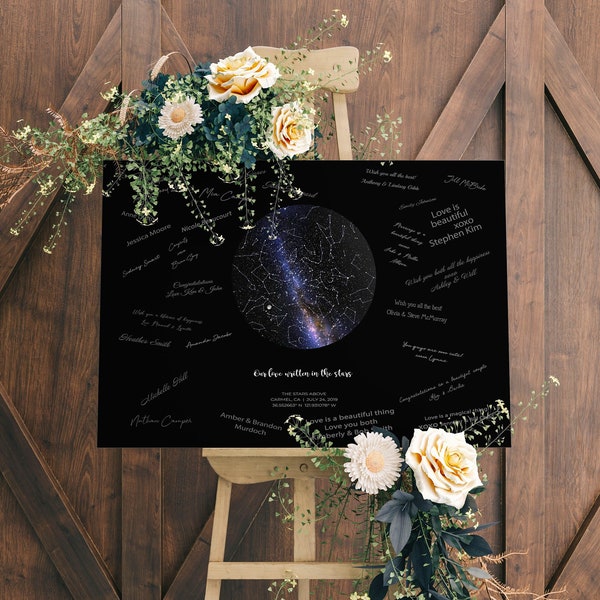 Custom star map guestbook, Personalized celestial guestbook, Star map wedding guestbook, Starry wedding, Landscape | MINIMALIST STYLE POSTER