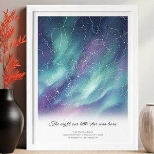 Custom Star Map by Date, Aurora Star Map, Stars the Night We Met, Night Sky Print, Mother's Day Gift, Gift for Mom, Unique Gift for Mother