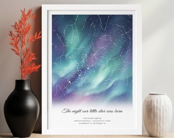 Custom Star Map by Date, Aurora Star Map, Stars the Night We Met, Night Sky Print, Mother's Day Gift, Gift for Mom, Unique Gift for Mother