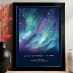 Custom Star Map, Mother's Day Gift, Personalized Anniversary Gift, Unique Aurora Star Chart, Square Map, Gift for Husband, Gift for Wife
