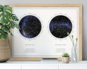 Custom Star Map, Valentine's Day Gift, Romantic Gift, Night Sky Star Map, Under the Stars Print, Unique Gift, 2in1 Star Map, PRINTED POSTER