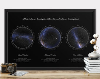 Personalized Star Map, Star Map Print, Celestial Map, Night Sky Poster, Constellation Map, Astronomy Gift, 3in1 Design, BLACK FRAMED PRINT