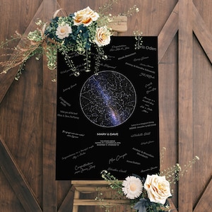 Livre d'or de mariage unique Carte des étoiles personnalisée Livre d'or de mariage Alternative : Idée de portrait de mariage céleste | AFFICHE DE STYLE MINIMALISTE