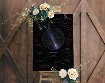 Unique Wedding Guestbook, Custom Star Map Wedding Guest Book Alternative, Celestial Wedding Idea, Portrait | MINIMALIST STYLE