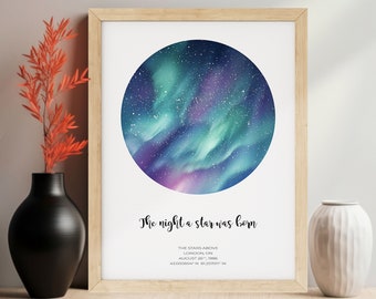 Night Sky Star Map, Aurora Star Chart, Stars the Night We Met Gift, Top Mother's Day Gift ideas, Personalized Gift for Mom, Minimalist Style