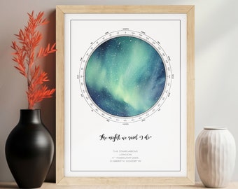 Personalized Star Map, Aurora Star Chart, Stars the Night We Met Gift, Romantic Gift, Valentine's Day Gift, Gift for Wife, Gift for Husband