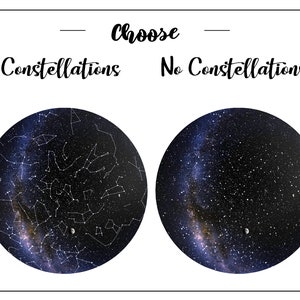 Options for choosing a custom star map with or without constellation lines.