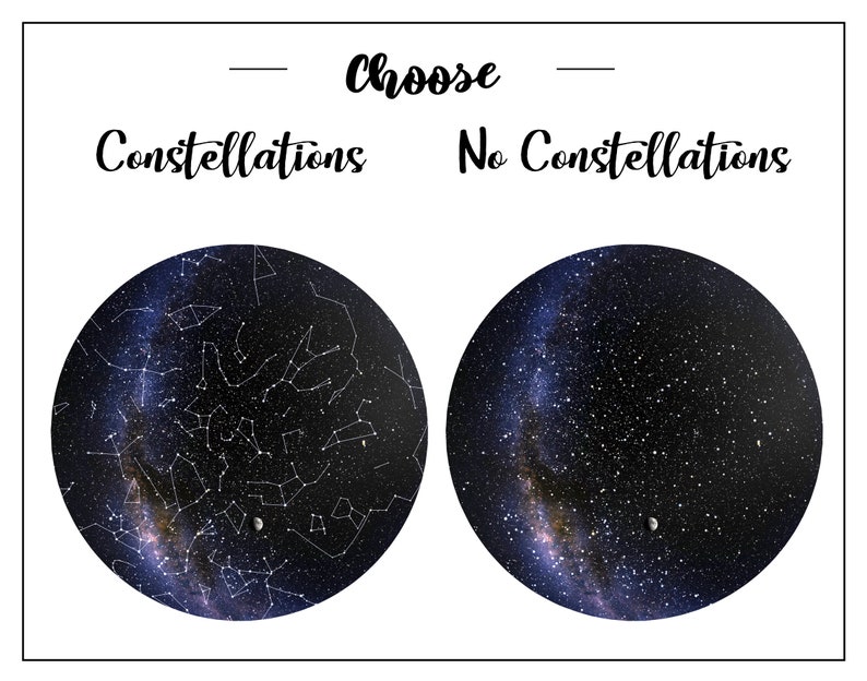 Options for choosing a custom star map with or without constellation lines.