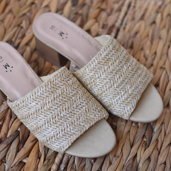 Vintage mules Sandals Natural Woven jute Boho Aesthetic