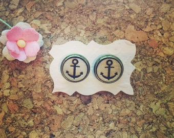 Earrings wood-art maritime, seafaring, travel, Globe-Trotter, holidays, travel anchor