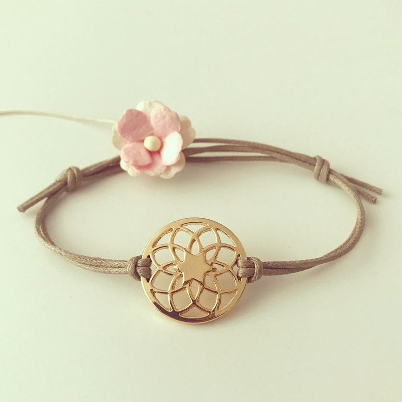 brass Dream catcher bracelet in beige gilded culture nature travel plant travel dreamcatcher waxed cotton
