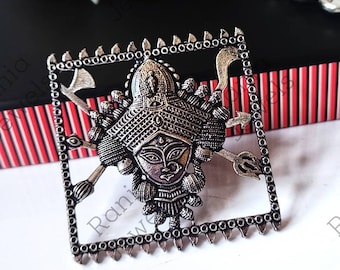 Statement ring, Goddess durga, Oxidized adjustable ring.