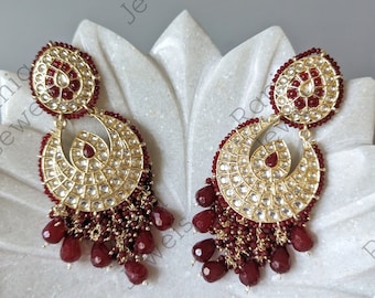 Touchstone Orecchini Sposa Royal Mughal Bahubali Collection - Kundan Polki, Perle Finte E Cristalli, Placcatura Oro Scuro