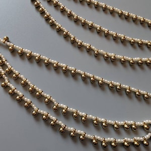 Gold Finish Pearl Ear Chain: Two-Layered Dangle Earring Accessory