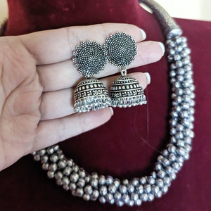 Oxidized ghungroo necklace set