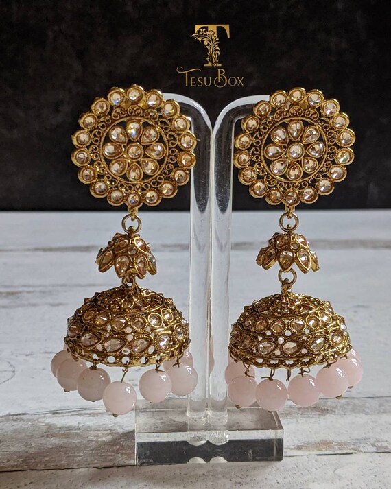 Indian Mang Tikka combo set High quality brass with polki and white danglers Round stud earrings with Maang tikka Bollywood Tikka B4