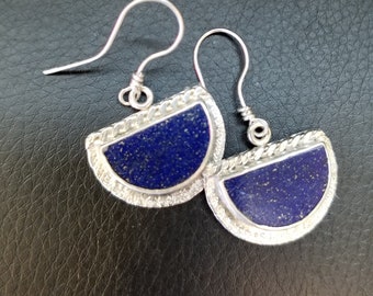 Lapis lazuli Conflict Free, Old Stock natural Gems, handmade drop dangle earrings, Sterling/Fine Silver