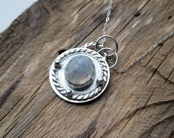 Rainbow Moonstone Natural Gemstone Necklace, Handmade Sterling Silver Pendant Necklace, Artisan Jewelry by AcornHillsStudio, gift for her