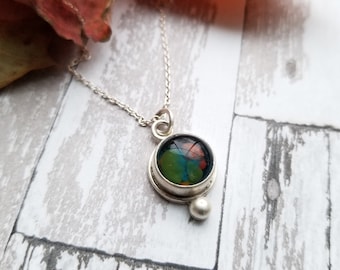 Handcrafted Lampwork Glass Pendant: Sterling Silver Floral Necklace