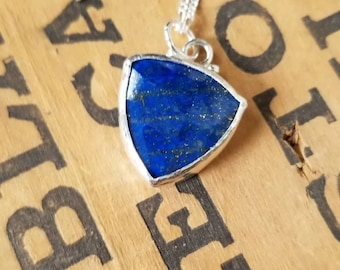 Lapis Lazuli and Sterling Pendant, Handcrafted Silver Necklace, choice of Sterling Silver chains length