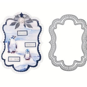 Metal Cutting Die: Note Card with Deco Border and Layers Frame Metal Cutting Die for Card Making Scrapbooking Tags Labels