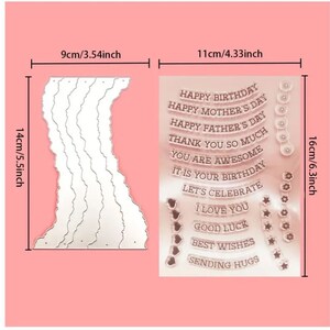 Puede incluir: Un conjunto de 11 sellos de acr&iacute;lico transparente con diferentes frases y dise&ntilde;os. Las frases incluyen "Feliz cumplea&ntilde;os", "Feliz d&iacute;a de la madre", "Feliz d&iacute;a del padre", "Muchas gracias", "Eres incre&iacute;ble", "Es tu cumplea&ntilde;os", "Celebremos", "Te amo", "Buena suerte", "Los mejores deseos" y "Te mando un abrazo". Los dise&ntilde;os incluyen corazones, estrellas y c&iacute;rculos. Los sellos miden aproximadamente 16 cm de alto y 11 cm de ancho.