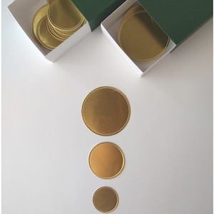 Gold Circle Sticker Seal Labels - with Embossed Border: for envelope, box, gift wrap - for holidays wedding Christmas birthday shower