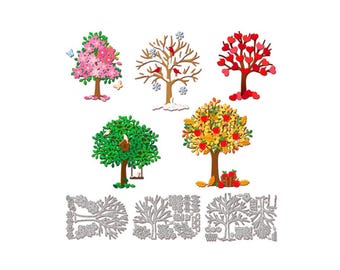 Metal Cutting Die: Trees for Seasons and Holidays- Spring Summer Autumn Winter Mothers Day Valentine Love for Cards Photo Frame Album Craft