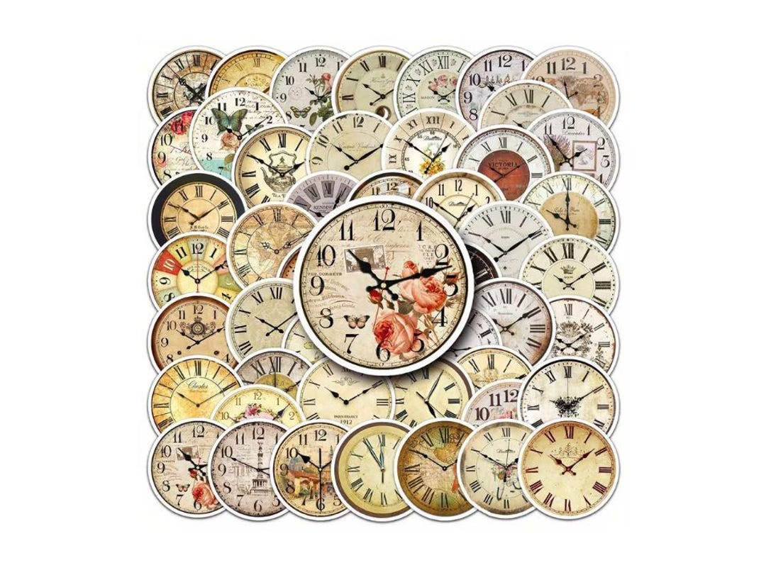 Mini Sticker Clock Vinyl Clock Sticker: 50 Vintage Clock Cartoonvinyl Waterproof Stickers ...