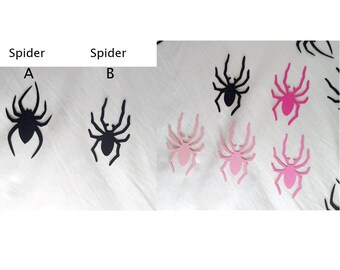 Spider Die Cuts for Party Decoration:  Spiders in 2 Types and in Black, Pinks, Glitters for Halloween Table Deco, Cards, Tags - Set of 12