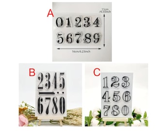 Juego de sellos transparentes: sellos de números grandes (3 juegos para elegir) para diarios, álbumes, tarjetas, etiquetas y libros.