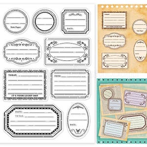 Clear Stamp Set: Frames Labels Tags Seals Clear Stamps for Journaling Tags Albums Scrapbooking