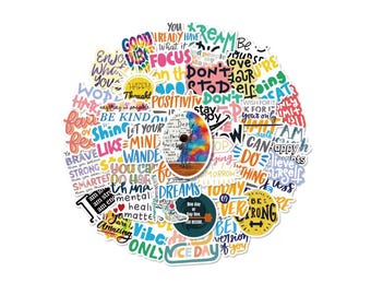 Vinyl Words Sticker: 50 Phrases Vinyl Waterproof Stickers for Postive Living, Mental Health Awareness Encouragement